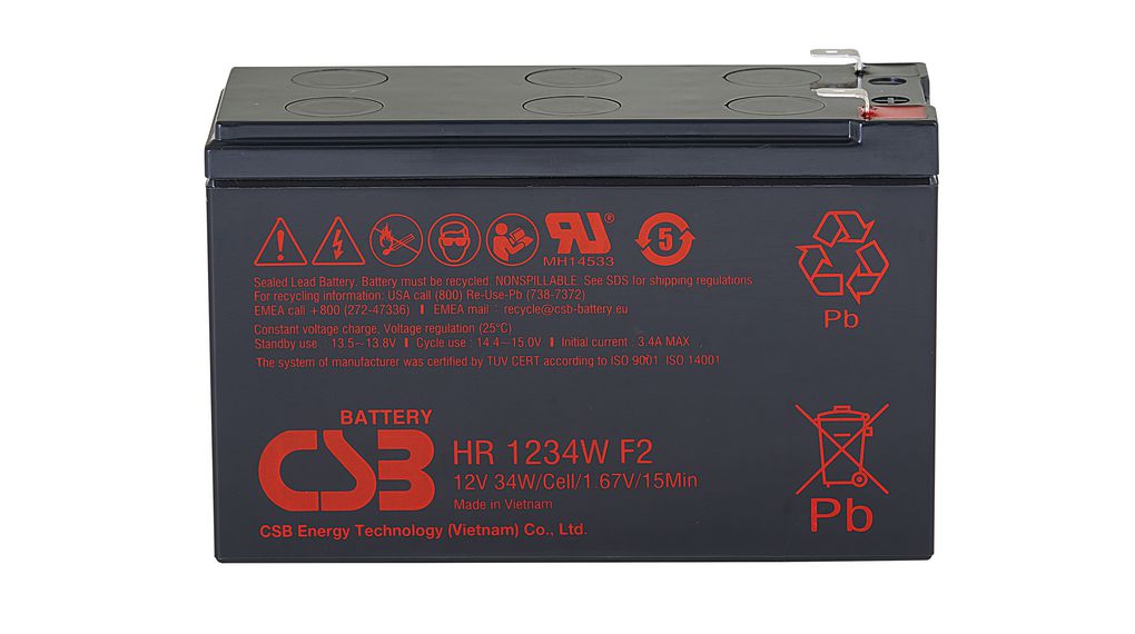 HR1234WF2 CSB Energy Rechargeable Battery Lead Acid 12V 8 4Ah